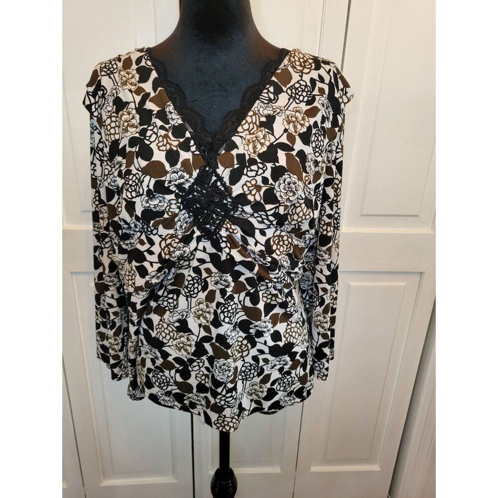 Black/White Floral Print Layered Look Babydoll Lace Trim 18/20 Y2k Whimsygoth